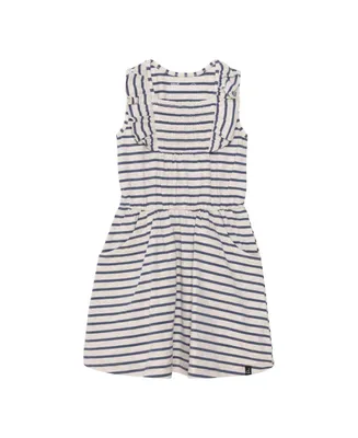 Girl Organic Cotton Striped Sleeveless Smocked Dress Oatmeal Mix & Navy Blue - Toddler|Child