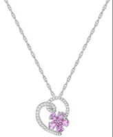 Lab-Grown Pink Sapphire (3/4 ct. t.w.) & Lab-Grown White Sapphire (1/5 ct. t.w.) Flower in Heart 18" Pendant Necklace in Sterling Silver