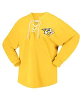 Women's Fanatics Gold Nashville Predators Spirit Lace-Up V-Neck Long Sleeve Jersey T-shirt