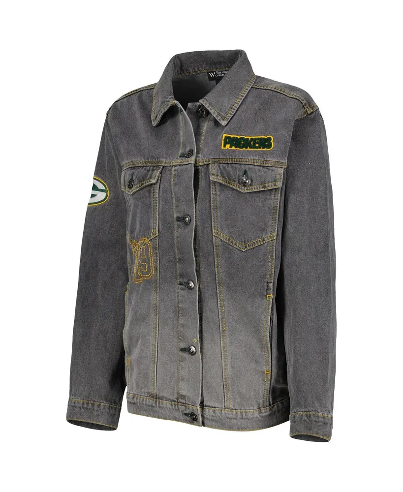 Women's The Wild Collective Denim Green Bay Packers Faded Button-Up Jacket