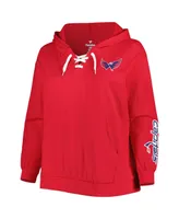 Women's Red Washington Capitals Plus Lace-Up Pullover Hoodie