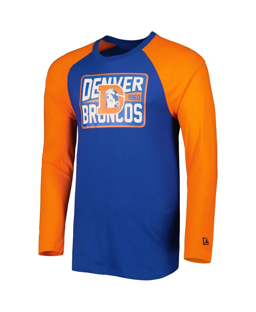 Men's New Era Royal Denver Broncos Throwback Raglan Long Sleeve T-shirt