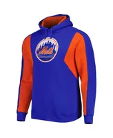 Men's Mitchell & Ness Royal and Orange New York Mets Colorblocked Fleece Pullover Hoodie