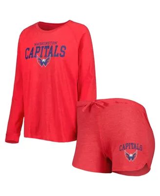 Women's Concepts Sport Heather Red Washington Capitals Meter Knit Raglan Long Sleeve T-shirt and Shorts Sleep Set