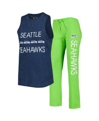 Women's Concepts Sport Neon Green, College Navy Seattle Seahawks Muscle Tank Top and Pants Sleep Set