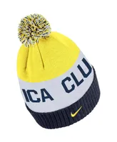 Men's Nike Navy, Yellow Club America Classic Stripe Cuffed Knit Hat with Pom