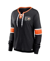 Women's Fanatics Black Philadelphia Flyers Effervescent Exclusive Lace-Up Long Sleeve T-shirt