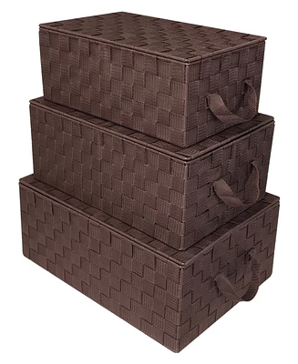 Sorbus 3 Pack Decorative Stackable Woven Basket with Lid and Built-in Rope Carry Handles - Great for Storage Organization