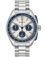 Bulova Men's Chronograph Archive Lunar Pilot Stainless Steel Bracelet Watch Box Set 44mm - Silver