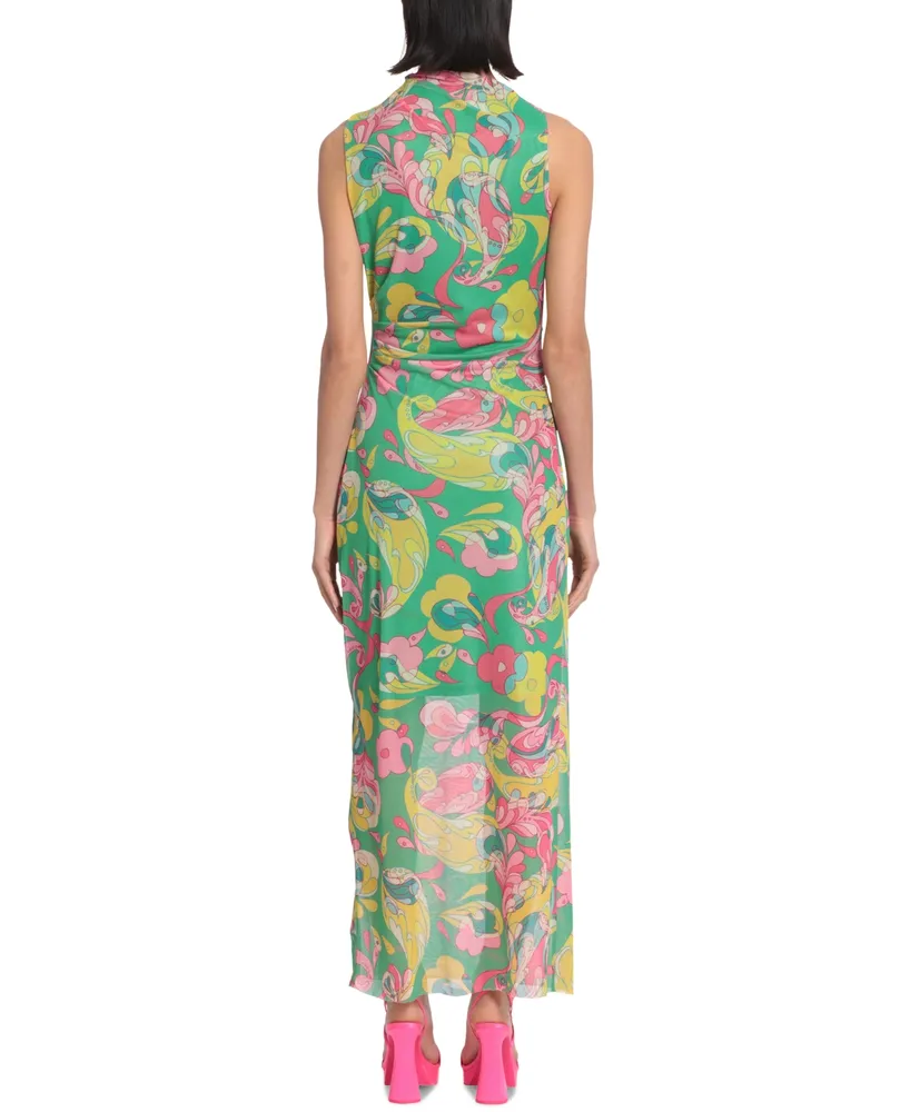 Donna Morgan Women's Printed Mesh-Overlay Maxi Dress