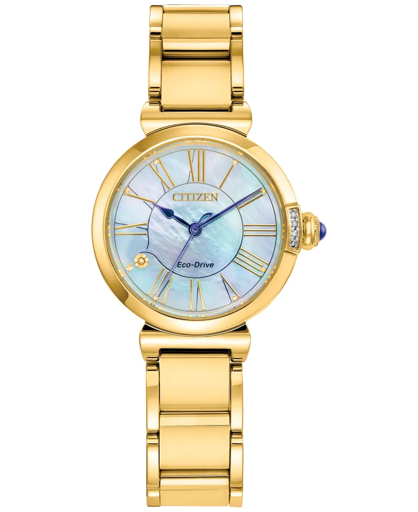 Citizen Eco-Drive Mae Women's Diamond Accent Gold-Tone Stainless Steel Bracelet Watch 30mm - Gold