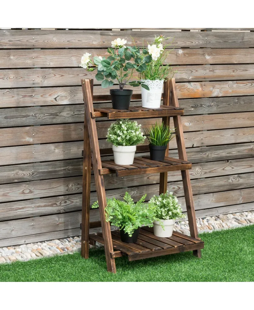 Costway 3 Tier Outdoor Wood Design Flower Pot Shelf Stand Folding Display Rack Garden