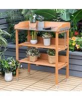 Costway Garden Wooden Potting Bench Work Station Table Tool Storage Shelf W/Hook