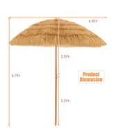 6.5 Ft Thatched Beach Umbrella Tilt Tiki Hawaiian Patio Portable