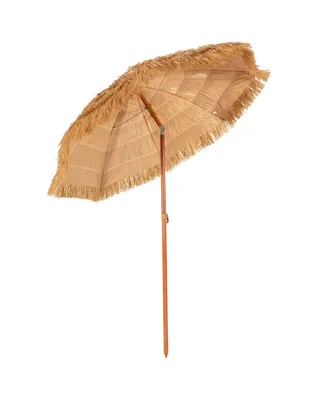 Costway 6.5 Ft Thatched Beach Umbrella Tilt Tiki Hawaiian Patio Portable