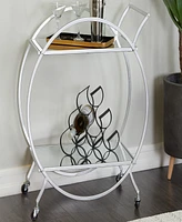 Rosemary Lane 14" x 28" x 30" Iron Rolling with Wheels and Handle 2 Mirrored Shelves Bar Cart