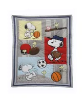 Bedtime Originals Snoopy Sports Gray/Blue/Yellow/Red 3-Piece Nursery Baby Crib Bedding Set