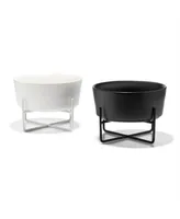 Dog Simple Solid Bowl and Stand - Matte Black - Large