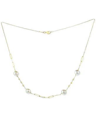 Freshwater Pearl (8 - 8 1/2mm) Paperclip Link 18" Collar Necklace in 18k Gold-Plated Sterling Silver