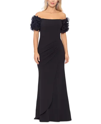 Xscape Off-The-Shoulder Ruffled-Sleeve Gown
