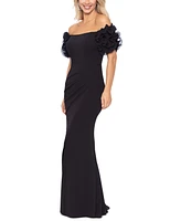 Xscape Off-The-Shoulder Ruffled-Sleeve Gown