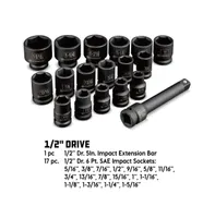 Powerbuilt 18 Piece 1/2 Inch Drive 6 Point Sae Impact Socket Set