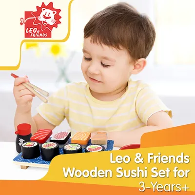 Leo & Friends Wooden Sushi 14pc Set