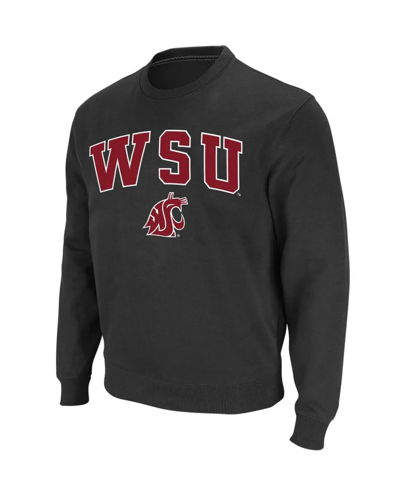 Men's Colosseum Charcoal Washington State Cougars Arch and Logo Crew Neck Sweatshirt