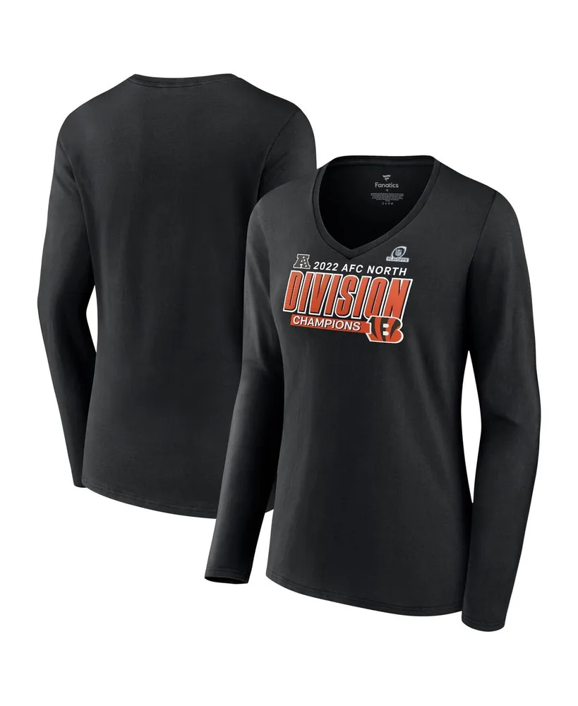 Women's Fanatics Black Cincinnati Bengals 2022 Afc North Division Champions Divide and Conquer Long Sleeve V-Neck T-shirt