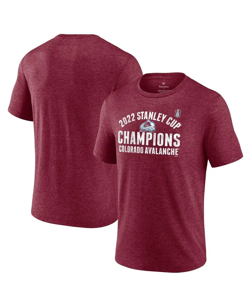 Men's Fanatics Burgundy Colorado Avalanche 2022 Stanley Cup Champions Slap Shot Tri-Blend T-shirt