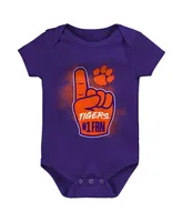 Infant Boys and Girls Orange, Purple, Heathered Gray Clemson Tigers 3-Pack Game On Bodysuit Set