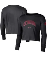 Women's Nike Black Georgia Bulldogs 2-Hit Cropped Long Sleeve Logo T-shirt