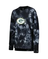 Women's Msx by Michael Strahan Black Green Bay Packers Bailey Tie-Dye Tri-Blend Pullover Sweatshirt