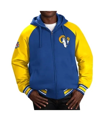 Men's G-iii Sports by Carl Banks Royal Los Angeles Rams Defender Raglan Full-Zip Hoodie Varsity Jacket