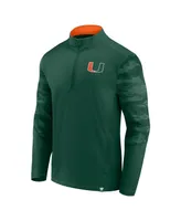 Men's Fanatics Green Miami Hurricanes Ringer Quarter-Zip Top