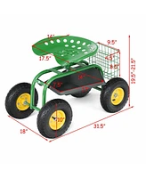 Costway Rolling Tray Gardening Planting with Work Seat Garden Cart