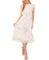 CeCe Women's Smocked Waist Flutter Sleeve Midi Dress