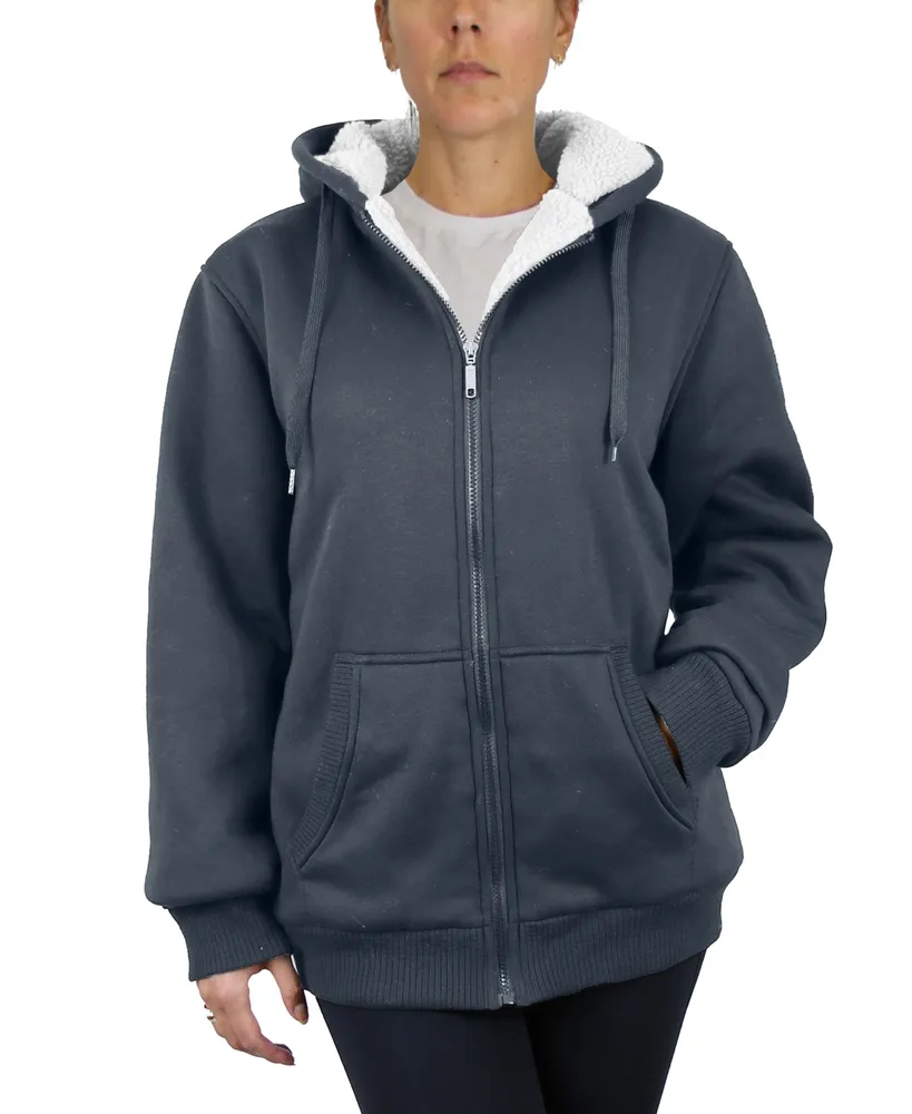 Galaxy By Harvic Women's Loose Fit Sherpa Lined Fleece Zip-Up Hoodie Sweatshirt