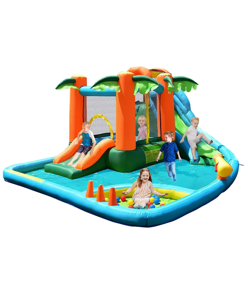 Costway Inflatable Bounce House Kids Water Splash Pool Dual Slide Jumping Castle w/ Bag