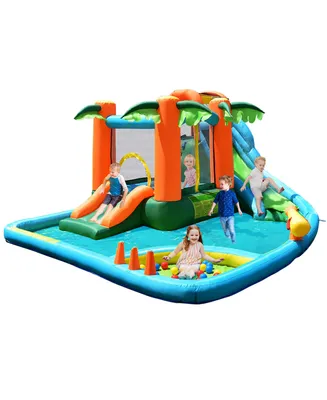 Costway Inflatable Bounce House Kids Water Splash Pool Dual Slide Jumping Castle w/ Bag
