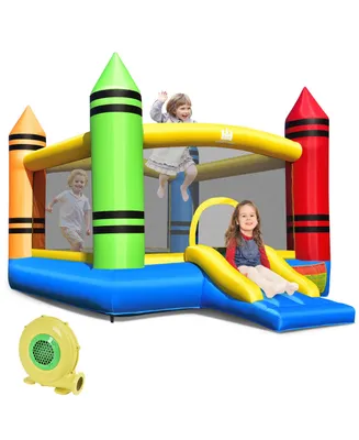 Costway Inflatable Bounce House Kids Jumping Castle w/ Slide Ocean Balls & 480W Blower