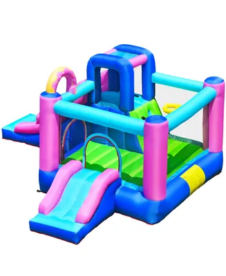 Costway Inflatable Bounce Castle Dual Slides Jumping Bouncer w/ Climbing Wall