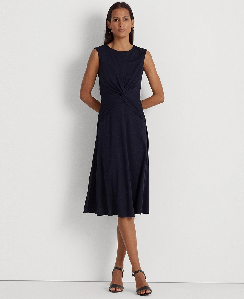 Lauren Ralph Women's Twist-Front Cap-Sleeve Stretch Jersey Dress