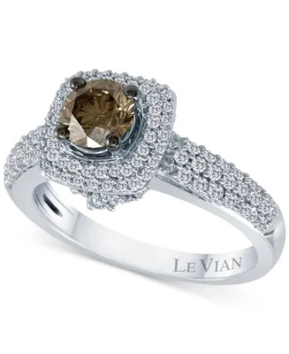 Le Vian Chocolate Diamond (5/8 ct. t.w.) & Vanilla Diamond (5/8 ct. t.w.) Halo Ring in 18k White Gold
