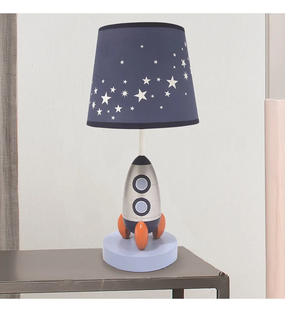 Lambs & Ivy Milky Way Blue/Silver Rocket Ship Nursery Lamp with Shade & Bulb