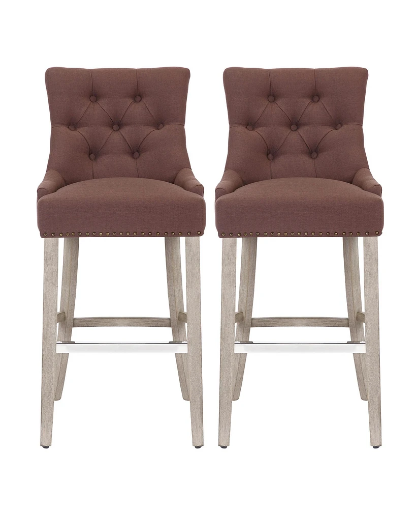 29" Linen Tufted Buttons Upholstered Wingback Bar Stool (Set of