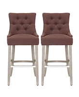 29" Linen Tufted Buttons Upholstered Wingback Bar Stool (Set of