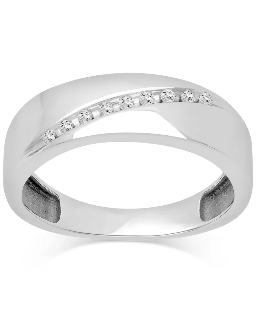 Men's Diamond Diagonal Wedding Band (1/10 ct. t.w.) 14k White Gold