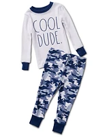 Toddler, Child Boys Cool Dude Hacci Long Sleeve Top and Camo Print Jogger 2 Piece Pajama Set