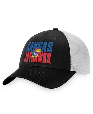 Men's Top of the World Black, White Kansas Jayhawks Stockpile Trucker Snapback Hat